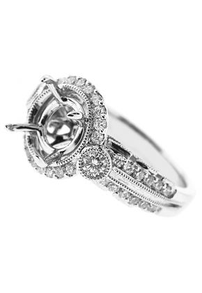 Round Halo Diamond Engagement Ring in 18K White Gold