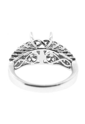 4 Prong Semi-Mount Engagement Ring with a Beaded Milgrain Design and Prong Set Diamonds in 18k White Gold