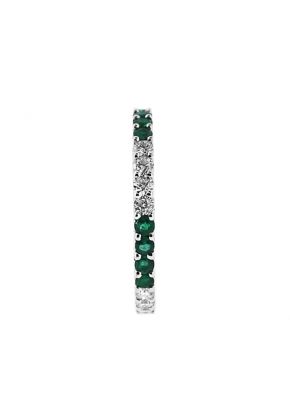 Emerald Eternity Band with Diamond Rounds in 18K White Gold