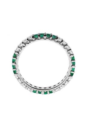 Emerald Eternity Band with Diamond Rounds in 18K White Gold