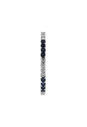 Single Row Eternity Band with Sapphire and Diamond Rounds Set in 18K White Gold