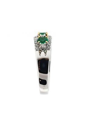 Emerald Right Hand Fashion Ring with Diamond Rounds Set in 18K White and Yellow Gold