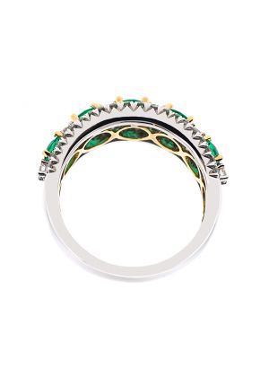 Emerald Right Hand Fashion Ring with Diamond Rounds Set in 18K White and Yellow Gold