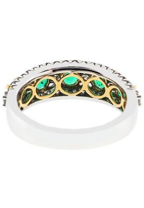 Emerald Right Hand Fashion Ring with Diamond Rounds Set in 18K White and Yellow Gold