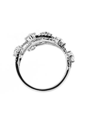Right Hand Fashion Ring with Overlapping Rows of Diamond Rounds and Rose Cut Diamonds Set in 18K White Gold