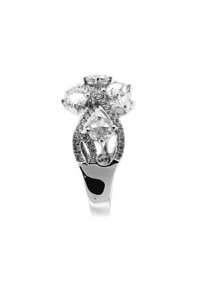 Right Hand Fashion Ring with Overlapping Rows of Diamond Rounds and Rose Cut Diamonds Set in 18K White Gold