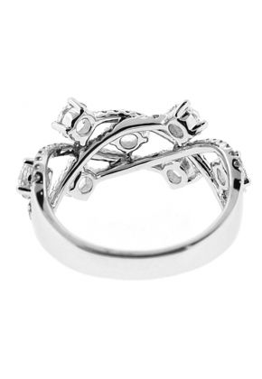 Right Hand Fashion Ring with Overlapping Rows of Diamond Rounds and Rose Cut Diamonds Set in 18K White Gold