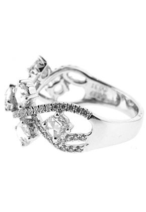 Right Hand Fashion Ring with Overlapping Rows of Diamond Rounds and Rose Cut Diamonds Set in 18K White Gold
