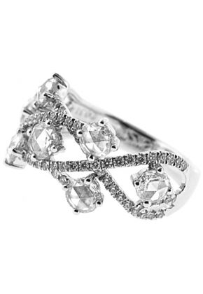 Right Hand Fashion Ring with Overlapping Rows of Diamond Rounds and Rose Cut Diamonds Set in 18K White Gold