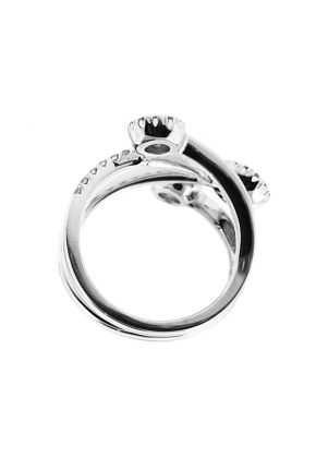 Modern Geometric Style Statement Ring with Diamond Rounds Surrounded by Halos in 18K White Gold