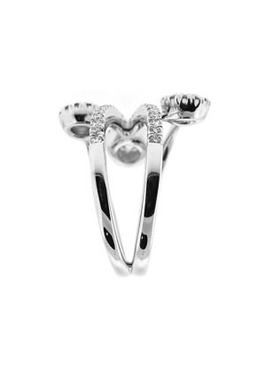 Modern Geometric Style Statement Ring with Diamond Rounds Surrounded by Halos in 18K White Gold