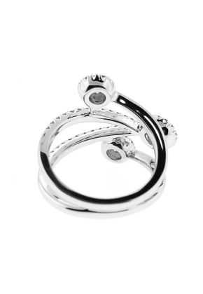Modern Geometric Style Statement Ring with Diamond Rounds Surrounded by Halos in 18K White Gold