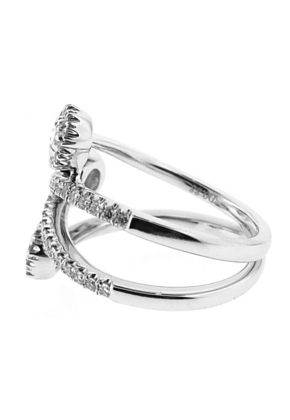 Modern Geometric Style Statement Ring with Diamond Rounds Surrounded by Halos in 18K White Gold