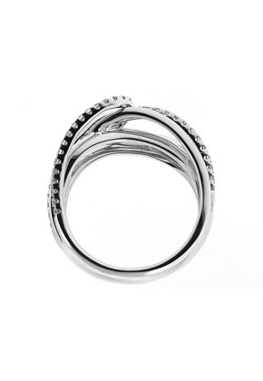 Right Hand Fashion Ring with Interlocking Rows of Diamond Rounds Set in 18K White Gold