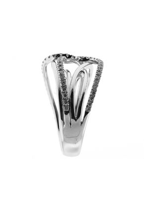 Right Hand Fashion Ring with Interlocking Rows of Diamond Rounds Set in 18K White Gold