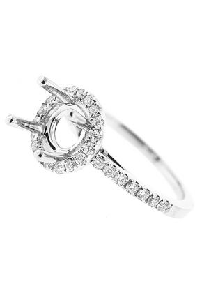 Semi-Mount Diamond Engagement Ring with Round Halo in 18k White Gold