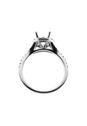 Semi-Mount Split Shank Diamond Engagement Ring with Round Halo in 18k White Gold