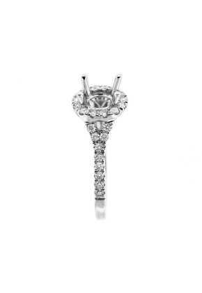 Semi-Mount Split Shank Diamond Engagement Ring with Round Halo in 18k White Gold