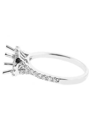 Semi-Mount Split Shank Diamond Engagement Ring with Round Halo in 18k White Gold
