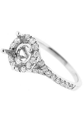 Semi-Mount Split Shank Diamond Engagement Ring with Round Halo in 18k White Gold