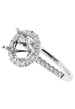 Round Halo Semi-Mount Engagement Ring with Diamonds Set in 18k White Gold