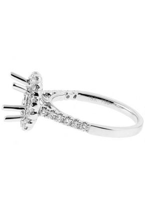 Round Halo Semi-Mount Engagement Ring with Diamonds Set in 18k White Gold