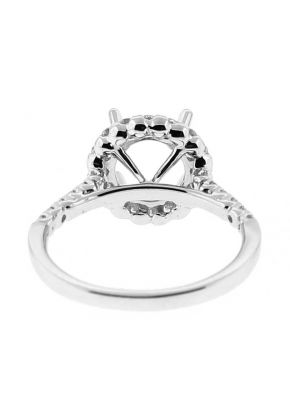 Round Halo Semi-Mount Engagement Ring with Diamonds Set in 18k White Gold