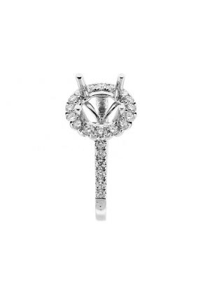 Round Halo Semi-Mount Engagement Ring with Diamonds Set in 18k White Gold