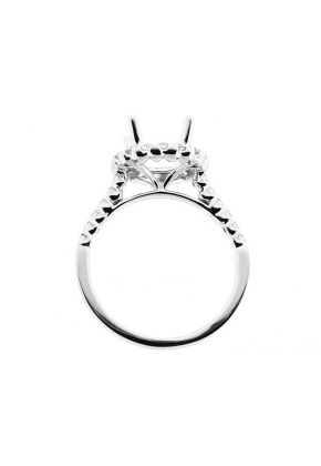 Round Halo Semi-Mount Engagement Ring with Diamonds Set in 18k White Gold