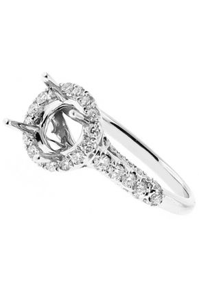 Round Halo Semi-Mount Triple Side Engagement Ring with Beaded Milgrain Design and Diamonds Set in 18k White Gold