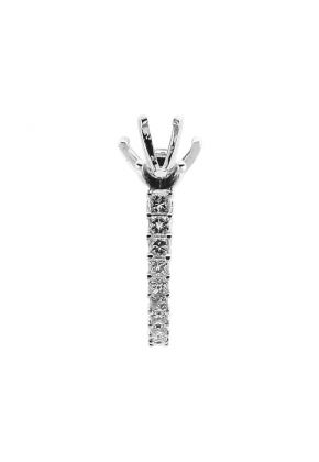 Six-Prong Triple Side Semi-Mount Engagement Ring with Beaded Milgrain and Diamonds Set in 18k White Gold