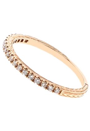 Single Row Triple Side Band with Engraved Design, Beaded Milgrain, and Diamonds Set in 14k Rose Gold