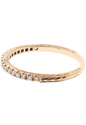 Single Row Triple Side Band with Engraved Design, Beaded Milgrain, and Diamonds Set in 14k Rose Gold