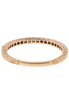 Single Row Triple Side Band with Engraved Design, Beaded Milgrain, and Diamonds Set in 14k Rose Gold
