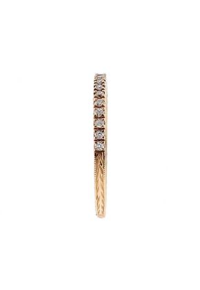 Single Row Triple Side Band with Engraved Design, Beaded Milgrain, and Diamonds Set in 14k Rose Gold