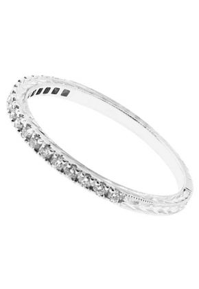 Single Row Triple Side Band with Engraved Design, Beaded Milgrain, and Diamonds Set in 14k White Gold