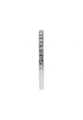 Single Row Triple Side Band with Engraved Design, Beaded Milgrain, and Diamonds Set in 14k White Gold