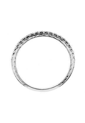 Single Row Triple Side Band with Engraved Design, Beaded Milgrain, and Diamonds Set in 14k White Gold