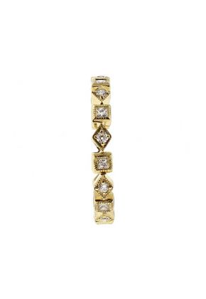 Eternity Band with Round and Princess Cut Diamonds Bordered by Beaded Milgrain in 18k Yellow Gold