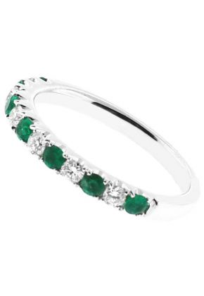 Emerald Single Row Band with Diamonds in 18k White Gold