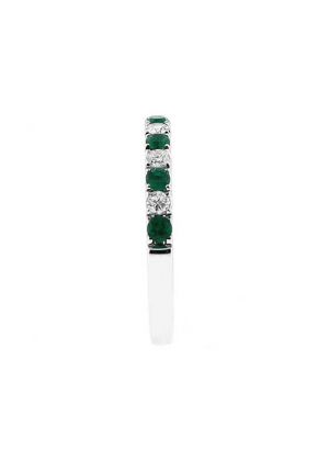 Emerald Single Row Band with Diamonds in 18k White Gold