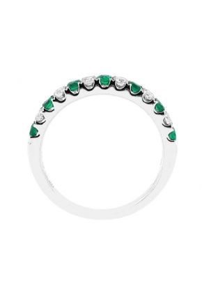 Emerald Single Row Band with Diamonds in 18k White Gold