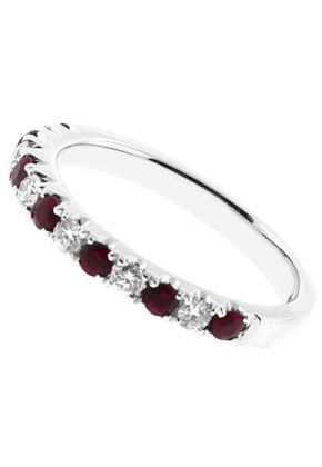 Ruby Single Row Band with Diamonds in 18k White Gold