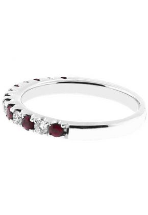 Ruby Single Row Band with Diamonds in 18k White Gold