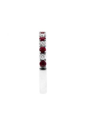 Ruby Single Row Band with Diamonds in 18k White Gold