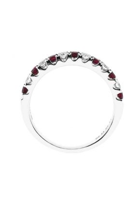 Ruby Single Row Band with Diamonds in 18k White Gold