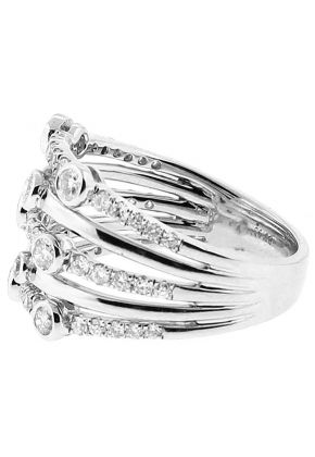 Openwork Ladies Fashion Ring with Bezel Set Diamonds in 18k White Gold