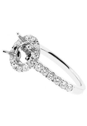 Semi Mount Round Halo Engagement Ring with Filigree Detail and Diamonds Set in 18k White Gold