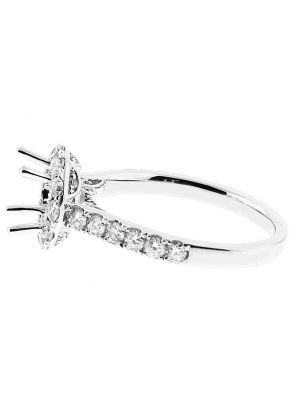 Semi Mount Round Halo Engagement Ring with Filigree Detail and Diamonds Set in 18k White Gold