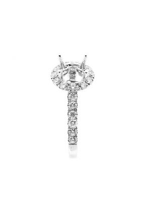 Semi Mount Round Halo Engagement Ring with Filigree Detail and Diamonds Set in 18k White Gold